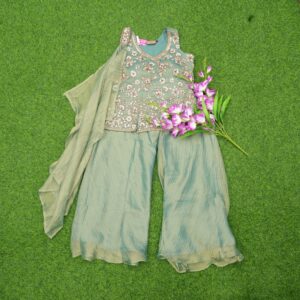Pastel Green Color Georgette Floral Embroidered Designer Sharara Set