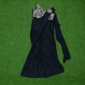 8 1760 Black Color Ready-to-Wear Saree with Multi-Color Embroidered Blouse