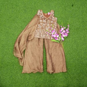 Brown Color Georgette Floral Embroidered Designer Sharara Set