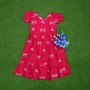 Red Color Dove Motifs Printed Designer Long Frock