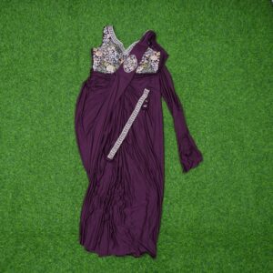 9 1760 Wine Color Ready-to-Wear Saree with Multi-Color Embroidered Blouse and Belt