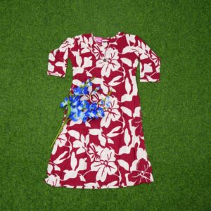 Maroon Color White Bold Tropical Floral and Leaf Print Designer Top