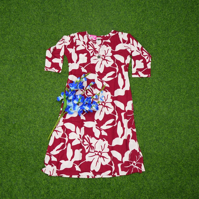 Maroon Color White Bold Tropical Floral and Leaf Print Designer Top