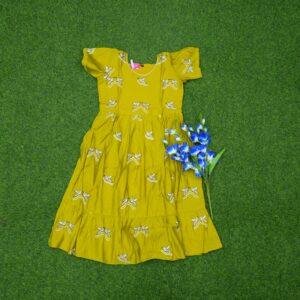 Parrot Green Color Dove Motifs Printed Designer Long Frock