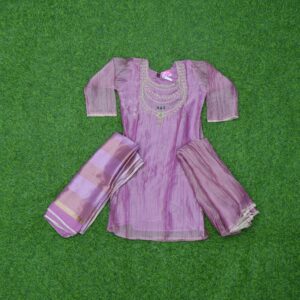 1 1800 LAVENDER Lavender Color Crushed Silk Tissue Embroidered 3-piece Designer Dress