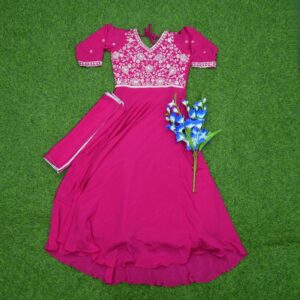 Rani Pink Color Embroidered Georgette Designer Long Frock