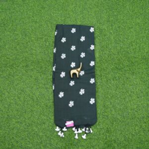 1 420 cotton BLACK Black Color Floral Thread Embroidered Cotton Saree