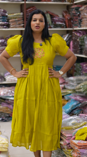 Mustard Yellow Color Embroidered Anarkali Designer Frock