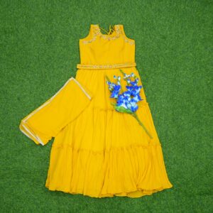 Yellow Color Embroidered Georgette Designer Long Frock