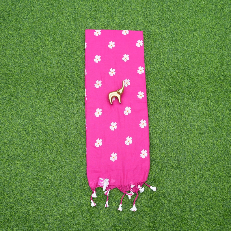 Pink Color Floral Thread Embroidered Cotton Saree