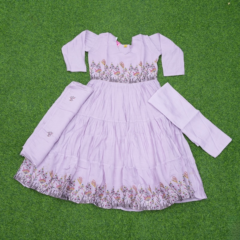 Lavender Color Thread Embroidered Party Wear Designer Dress