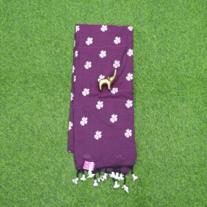 11 420 dark wine Dark Wine Color Floral Thread Embroidered Cotton Saree