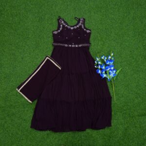 Deep Wine Color Embroidered Georgette Designer Long Frock