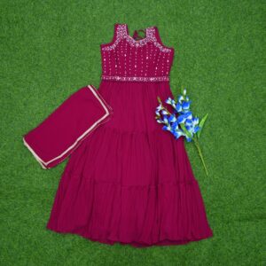 Pink Color Embroidered Georgette Designer Long Frock