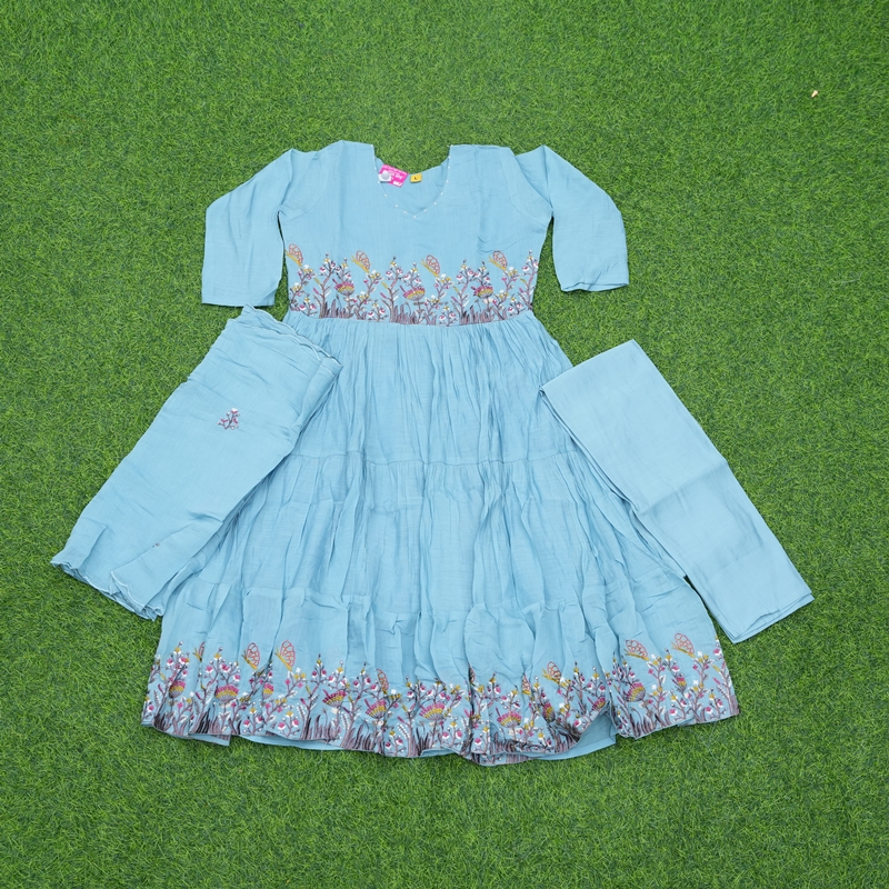 Blue Color Thread Embroidered Party Wear Designer Dress