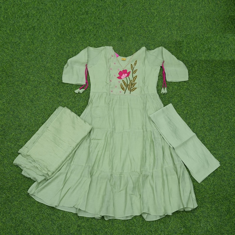 Green Color Thread Embroidered Party Wear Designer Dress