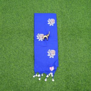 14 420 ink blue Ink Blue Color Floral Thread Embroidered Cotton Saree
