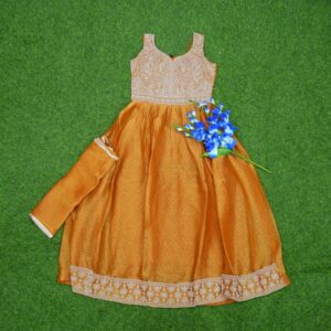Mustard Gold Color Embroidered Georgette Designer Long Frock