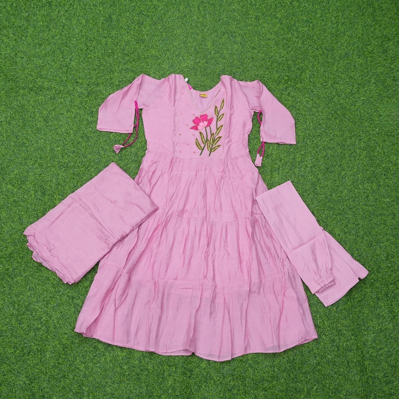 Pink Color Thread Embroidered Party Wear Designer Dress