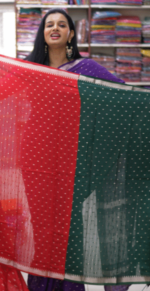 Red and Bottle Green Color Traditional Bandhani Butti Print Fancy Saree