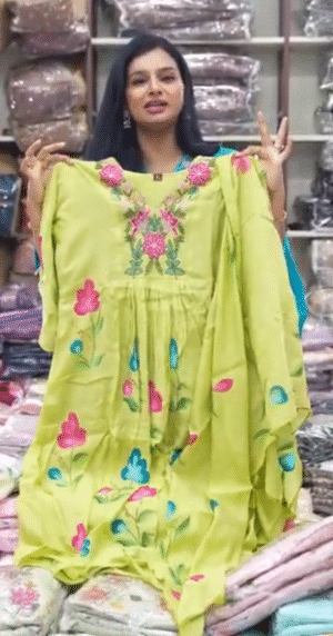 Light Green Floral Thread Embroidered Cotton 3-Pc Set