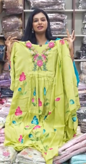 Light Green Floral Thread Embroidered Cotton 3-Pc Set