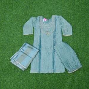 Sea Green Color Crushed Silk Tissue Embroidered 3-piece Designer Dress