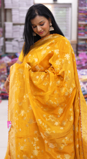 2 2480 Yellow Color Floral Embroidered Georgette Fancy Saree