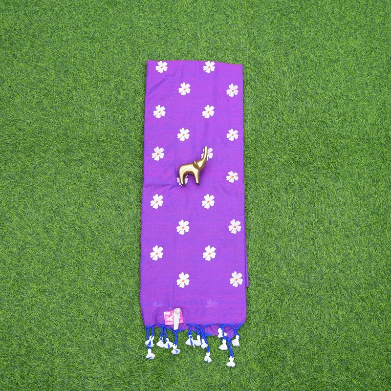 Purple Color Floral Thread Embroidered Cotton Saree