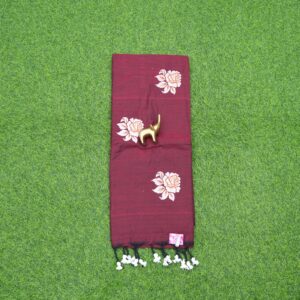 20 420 maroon Maroon Color Floral Thread Embroidered Cotton Saree