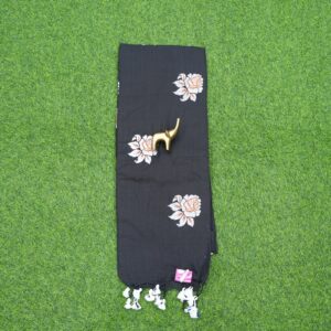 22 420 black Black Color Floral Thread Embroidered Cotton Saree