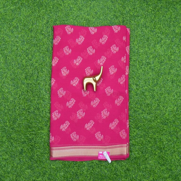 Rani Pink Color Georgette Foil Print Saree with Zari Border
