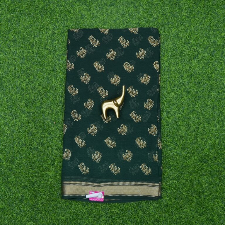 Bottle Green Color Georgette Foil Print Saree with Zari Border