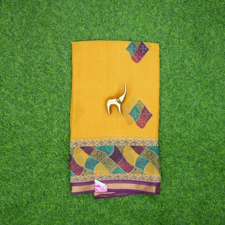 Yellow Color Geometric Bandhani Print Border Daily Wear Saree