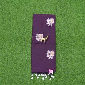 24 420 deep purple Deep Purple Color Floral Thread Embroidered Cotton Saree