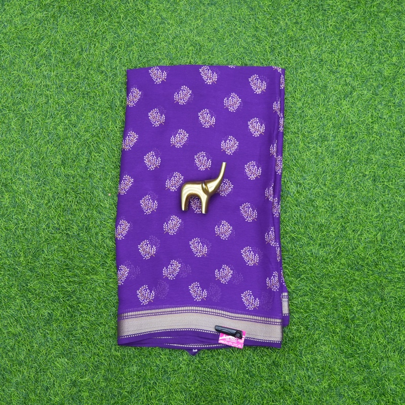 Violet Color Georgette Foil Print Saree with Zari Border