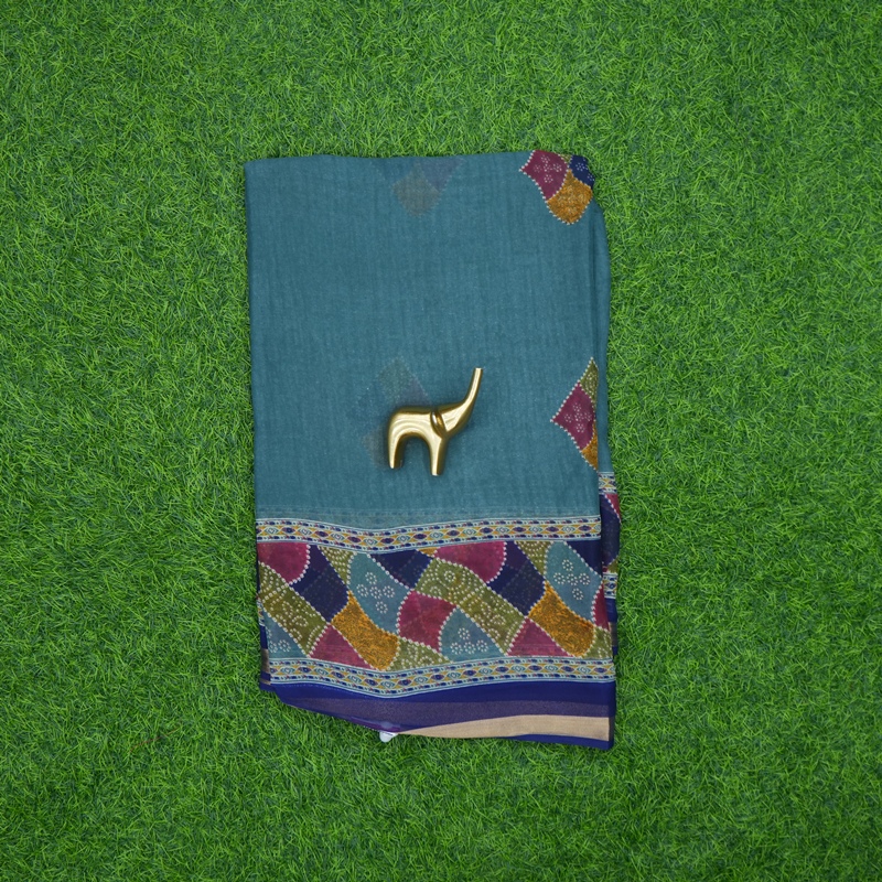 Blue Color Geometric Bandhani Print Border Daily Wear Saree