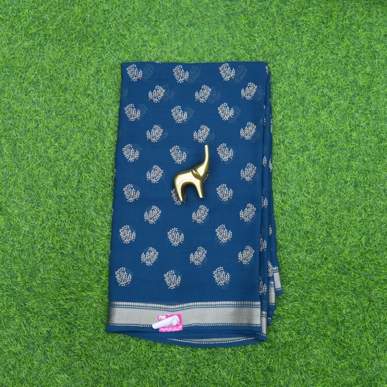 Peacock Blue Color Georgette Foil Print Saree with Zari Border