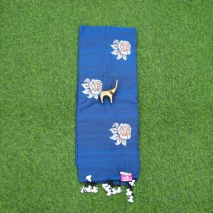 26 420 teal blue Teal Blue Purple Color Floral Thread Embroidered Cotton Saree