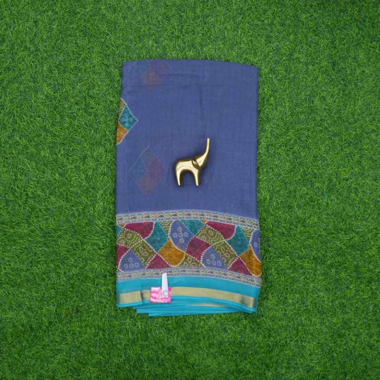 Indigo Blue Color Geometric Bandhani Print Border Daily Wear Saree