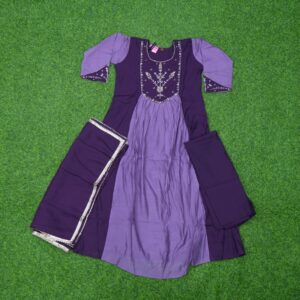 3 1280 Purple and Lavender Color Floral Embroidered Anarkali 3-Piece Designer Dress