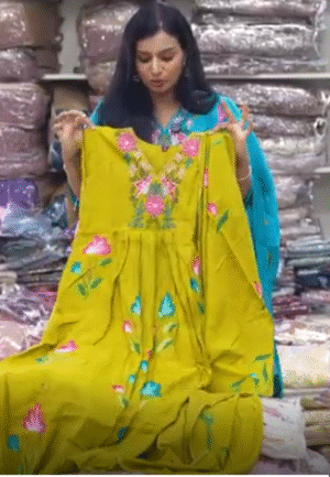 Green Floral Thread Embroidered Cotton 3-Pc Set