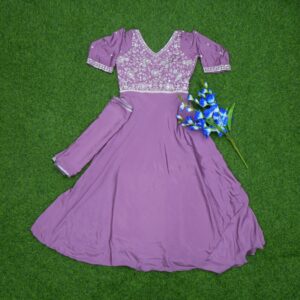 Lavender Color Embroidered Georgette Designer Long Frock