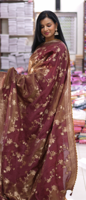 4 2480 Wine Color Floral Embroidered Georgette Fancy Saree