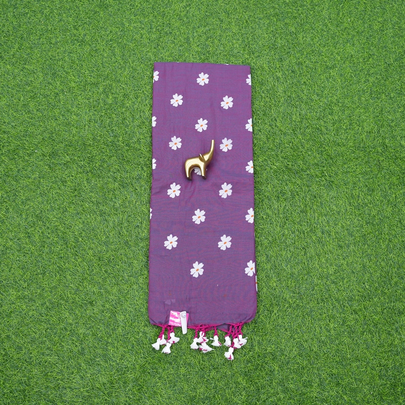 Wine Purple Color Floral Thread Embroidered Cotton Saree