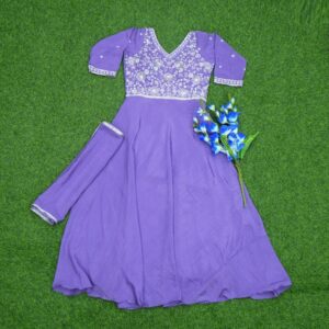Purple Color Embroidered Georgette Designer Long Frock