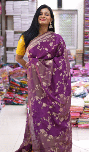Purple Color Floral Embroidered Georgette Fancy Saree