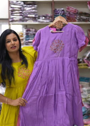 Violet Color Embroidered Anarkali Designer Frock