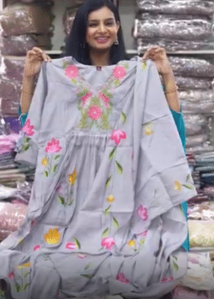 Grey Floral Thread Embroidered Cotton 3-Pc Set