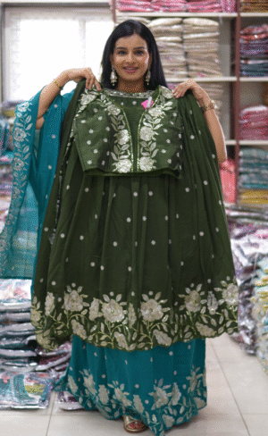 6 1500 Green Color Traditional Embroidered Anarkali 3-Piece Designer Dress